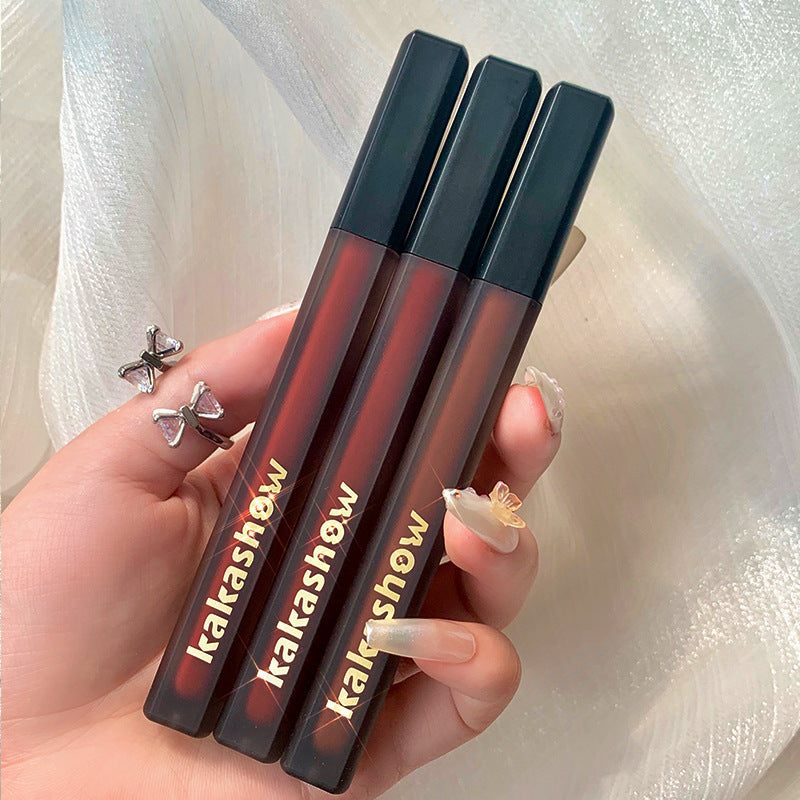 Kakashow Black Satin Lip Glaze Velvet Matte Lip Glaze White Lipstick Autumn And Winter Not Easy To Stick Cup Lip Mud Lip Glaze Wholesale