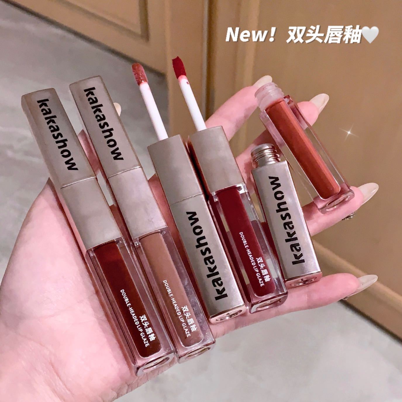 Kakashow Makeup Holding Double Lip Glaze Matte Mirror Double Texture Lipstick Delicate And Silky White Lip Glaze