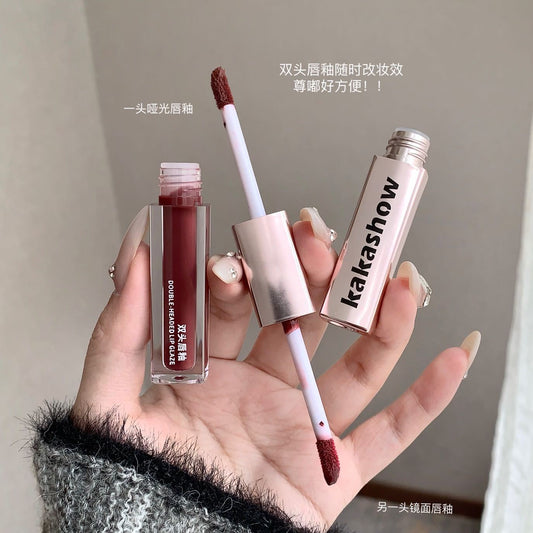 Kakashow Makeup Holding Double Lip Glaze Matte Mirror Double Texture Lipstick Delicate And Silky White Lip Glaze