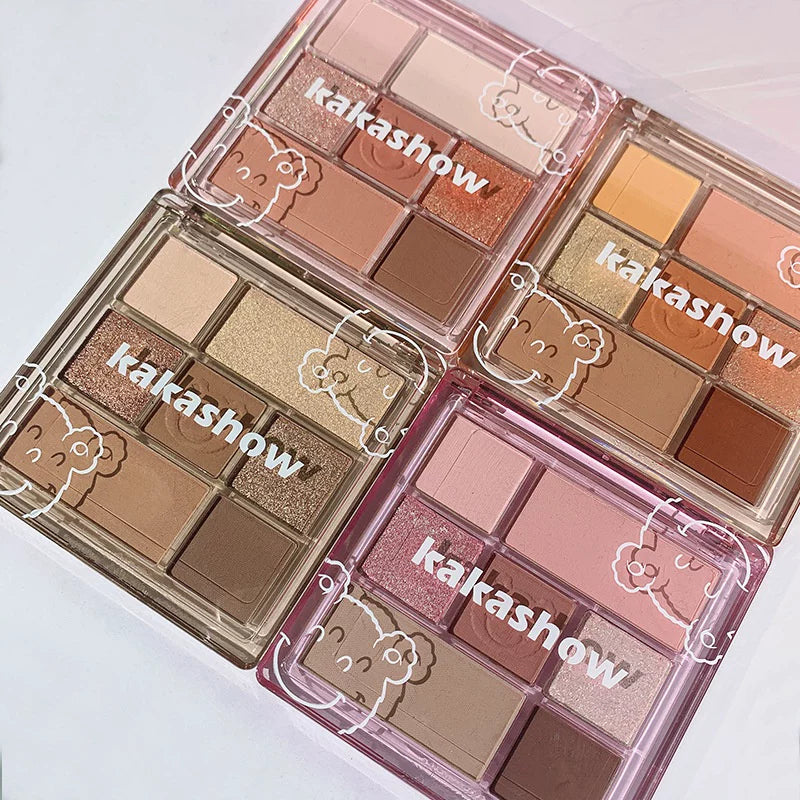 Tiger's KAKASHOW Cute Bear Earth Color Seven-Color Eyeshadow Palette Pearlescent Matte Powder Fine Waterproof Student