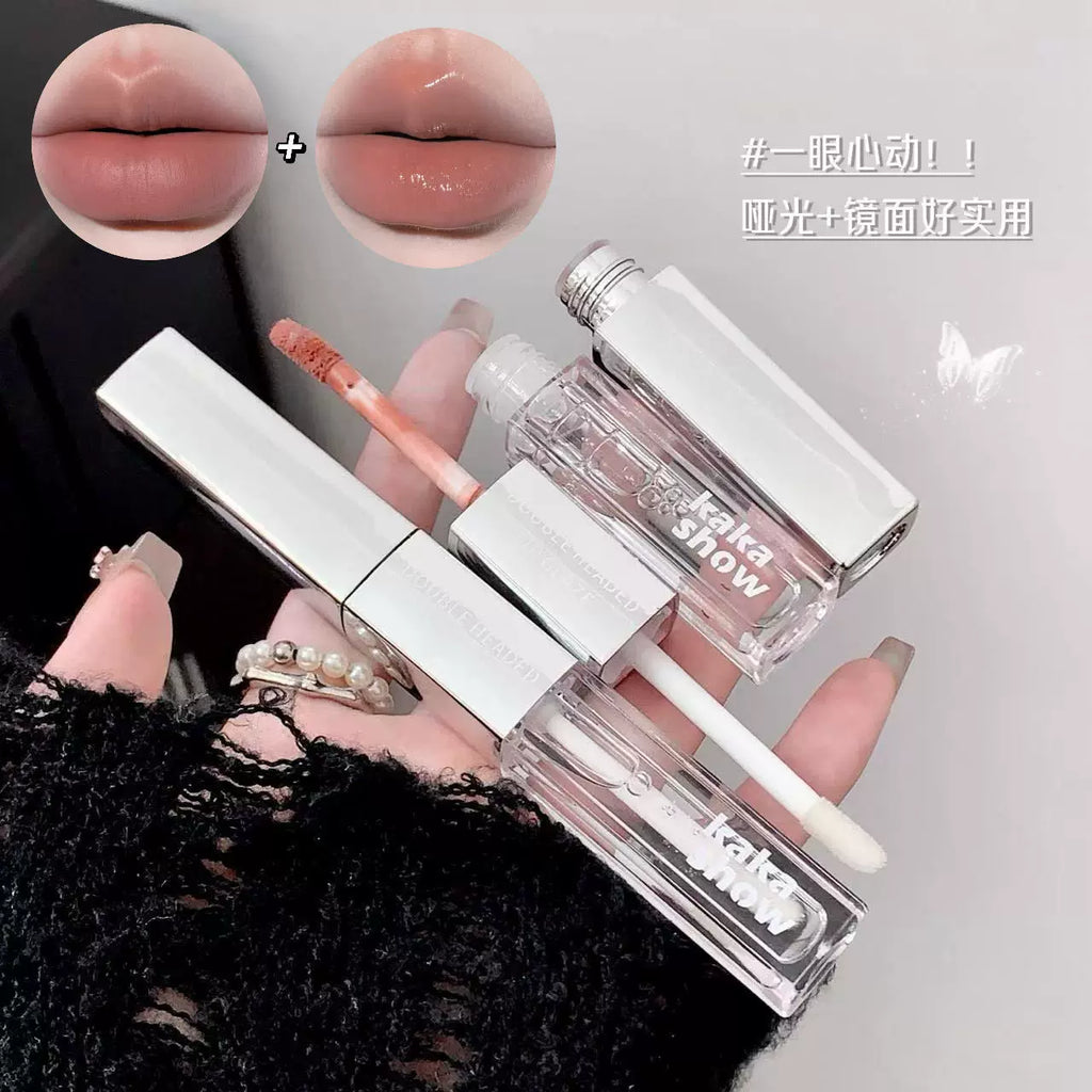 Kakashow Double-headed Double-effect Lip Glaze Velvet Matte Water-gloss Glass Mirror Pouty Lip Whitening Lipstick Lip Mud