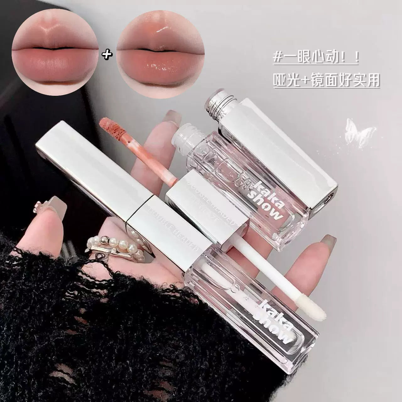 Kakashow Double-headed Double-effect Lip Glaze Velvet Matte Water-gloss Glass Mirror Pouty Lip Whitening Lipstick Lip Mud
