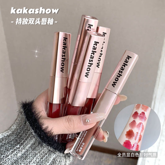 Kakashow Makeup Holding Double Lip Glaze Matte Mirror Double Texture Lipstick Delicate And Silky White Lip Glaze