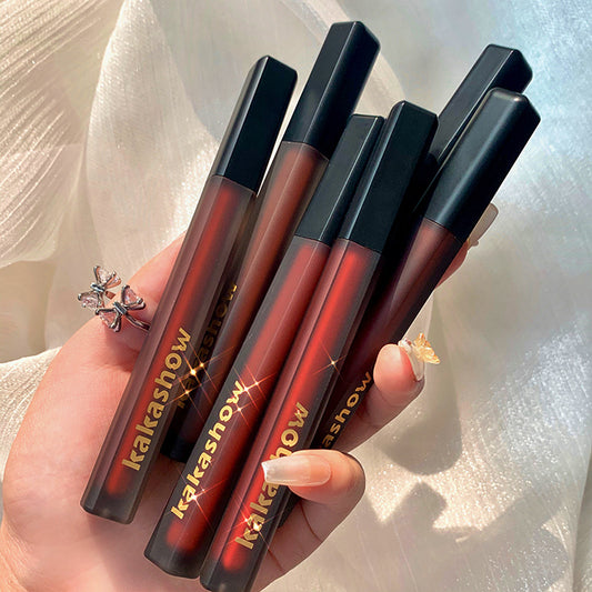 Kakashow Black Satin Lip Glaze Velvet Matte Lip Glaze White Lipstick Autumn And Winter Not Easy To Stick Cup Lip Mud Lip Glaze Wholesale