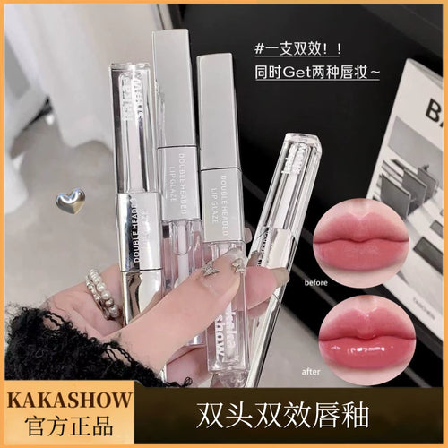 Kakashow Double-headed Double-effect Lip Glaze Velvet Matte Water-gloss Glass Mirror Pouty Lip Whitening Lipstick Lip Mud