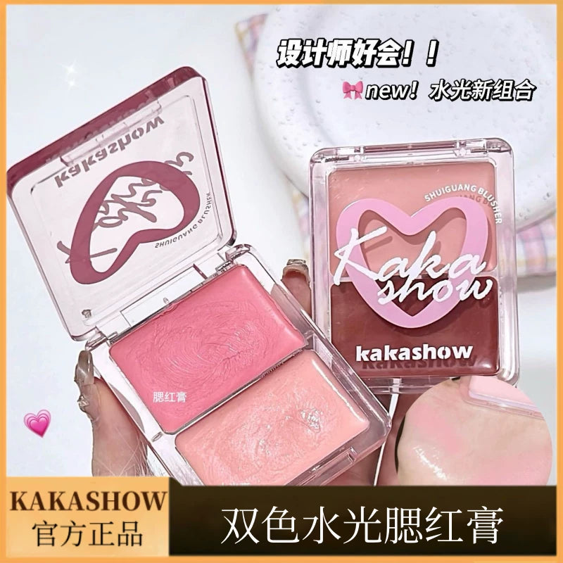 Kakashow Two-color Water-glow Blush Cream, Moisturizing And Skin-friendly Atmosphere, Sweet Girl Blush Palette With Natural Highlights