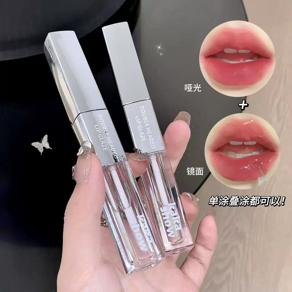 Kakashow Double-headed Double-effect Lip Glaze Velvet Matte Water-gloss Glass Mirror Pouty Lip Whitening Lipstick Lip Mud