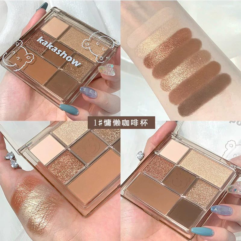 Tiger's KAKASHOW Cute Bear Earth Color Seven-Color Eyeshadow Palette Pearlescent Matte Powder Fine Waterproof Student