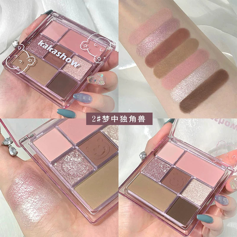 Tiger's KAKASHOW Cute Bear Earth Color Seven-Color Eyeshadow Palette Pearlescent Matte Powder Fine Waterproof Student