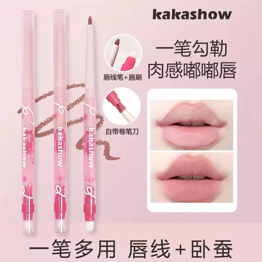 Kakashow Matte Lip Liner Outlines The Lip Shape With Long-lasting Color Matte Nude Double-ended Silkworm Pen Lipstick