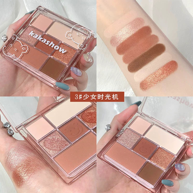 Tiger's KAKASHOW Cute Bear Earth Color Seven-Color Eyeshadow Palette Pearlescent Matte Powder Fine Waterproof Student